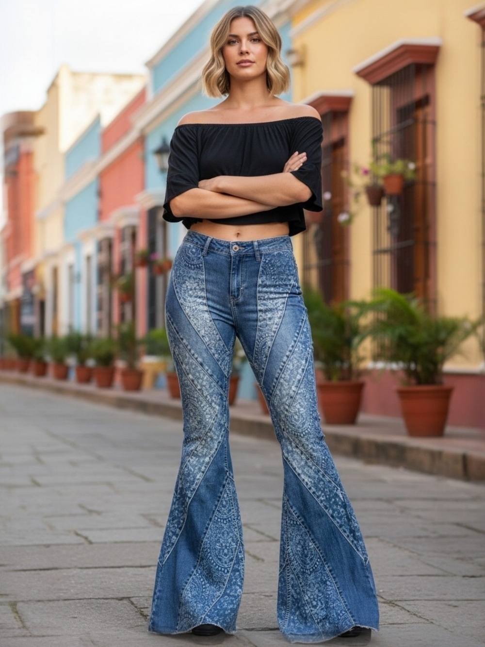 ✨️Free People Mermaid Blue Patchwork Flare Jeans! - Picture 7 of 16